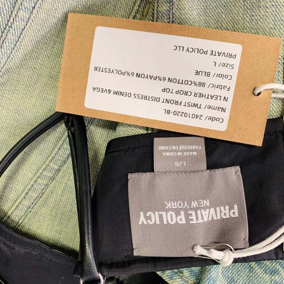 PRIVATE POLICY Twist Front Black Denim Acid Wash Bustier Casual Top - Picture 4 of 6